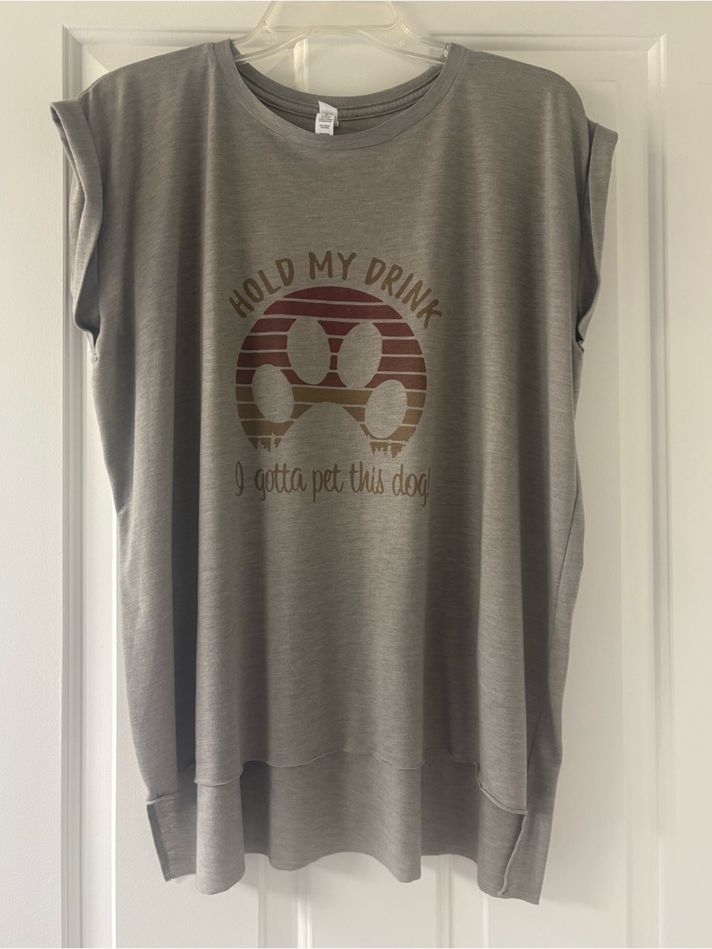 Bella Canvas Sleeveless Tee- Hold My Drink I Have to Pet This Dog Paw Print (XL)
